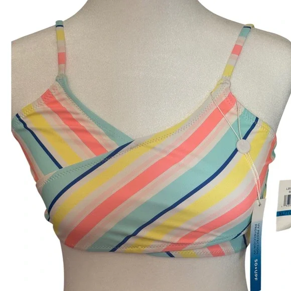 Lucky Brand Girls Striped Bikini Set Blue Tint Multi UPF 50+ Size XL 16 NWT - Picture 2 of 11